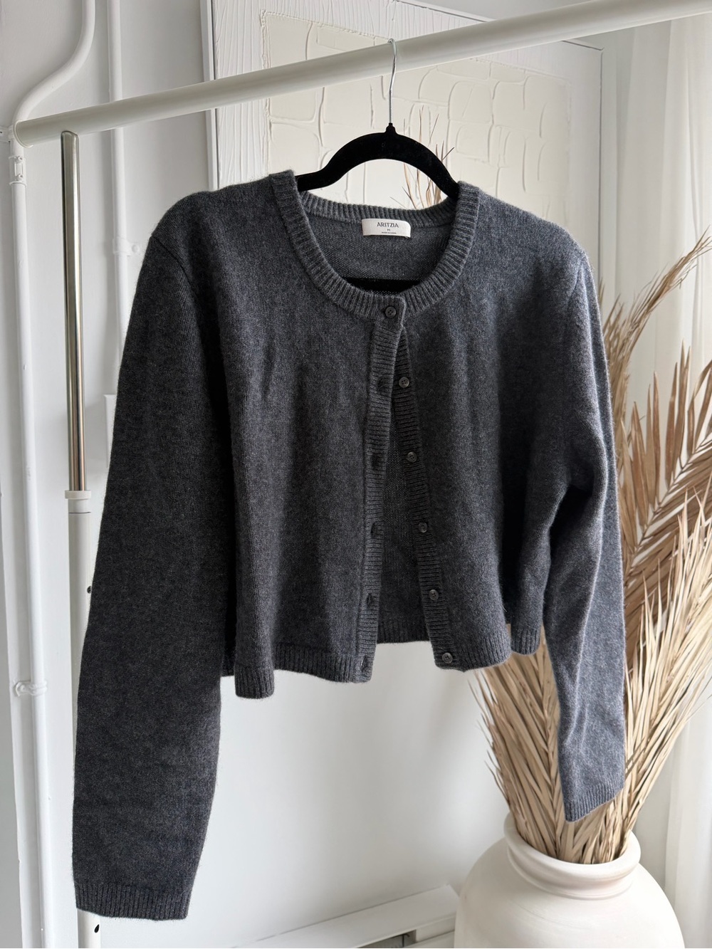 Aritzia Dark Gray Cashmere Cropped Cardigan Sweater